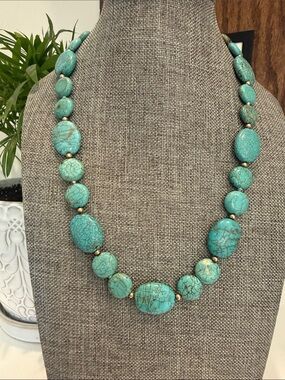 Genuine Turquoise Hand-Knotted Graduated Bead Necklace | 14K Gold Clasp
